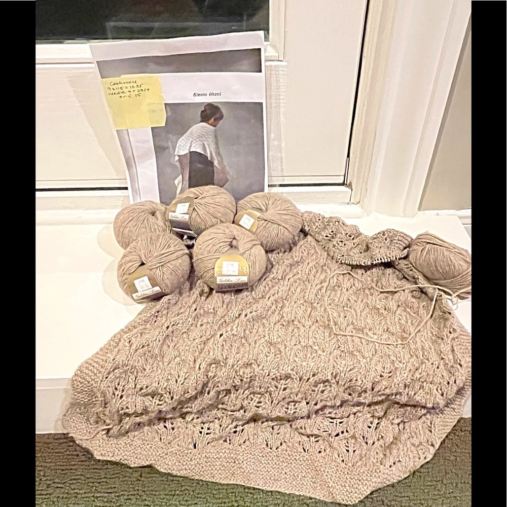 Golden Line “Hyrcus” 100% Cashmere Yarn, Pattern, Shawl in Progress, 7 1/2 balls